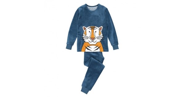 Pyjama bleu velours, motif tigre - taille 8 ans